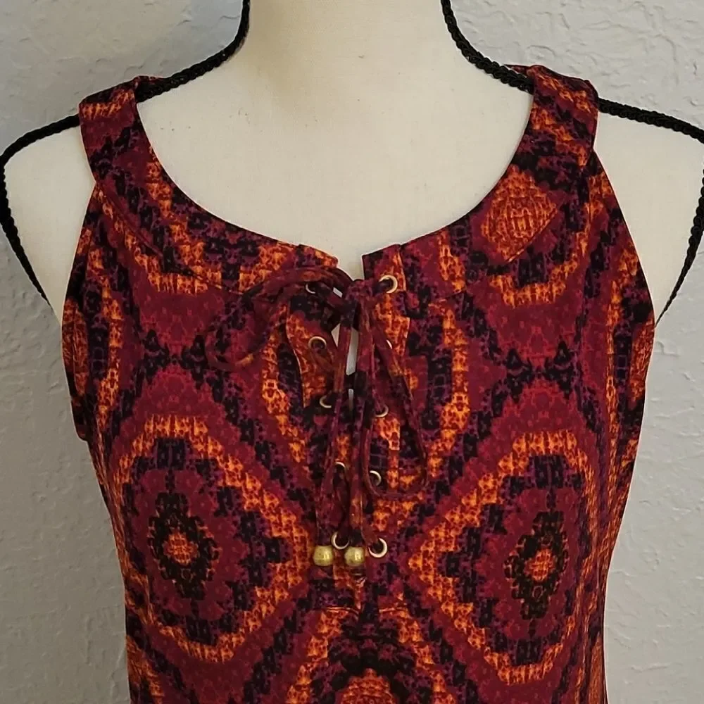 RUSSELL KEMP Geometric Diamond Pattern Lace Up Sleeveless Top